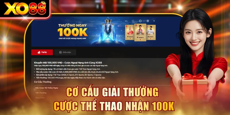Cơ cấu giải thưởng cược thể thao nhận 100K