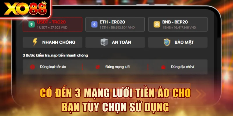 Có đến 3 mạng lưới tiền ảo cho bạn tùy chọn sử dụng
